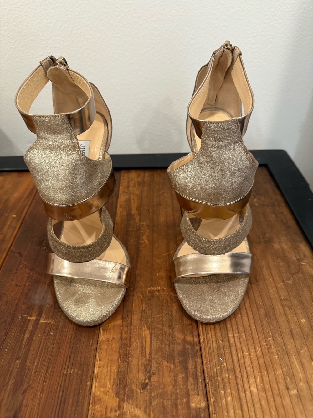 Jimmy Choo Metallic Gold Strappy High Heel Sandals